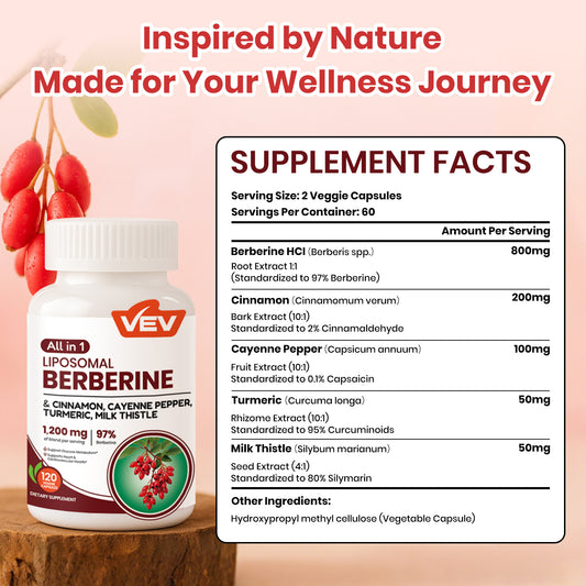 VEV Berberine Supplement with Ceylon Cinnamon, Cayenne Pepper, Turmeric, Milk Thistle, Vegan & Non-GMO – 120 Capsules