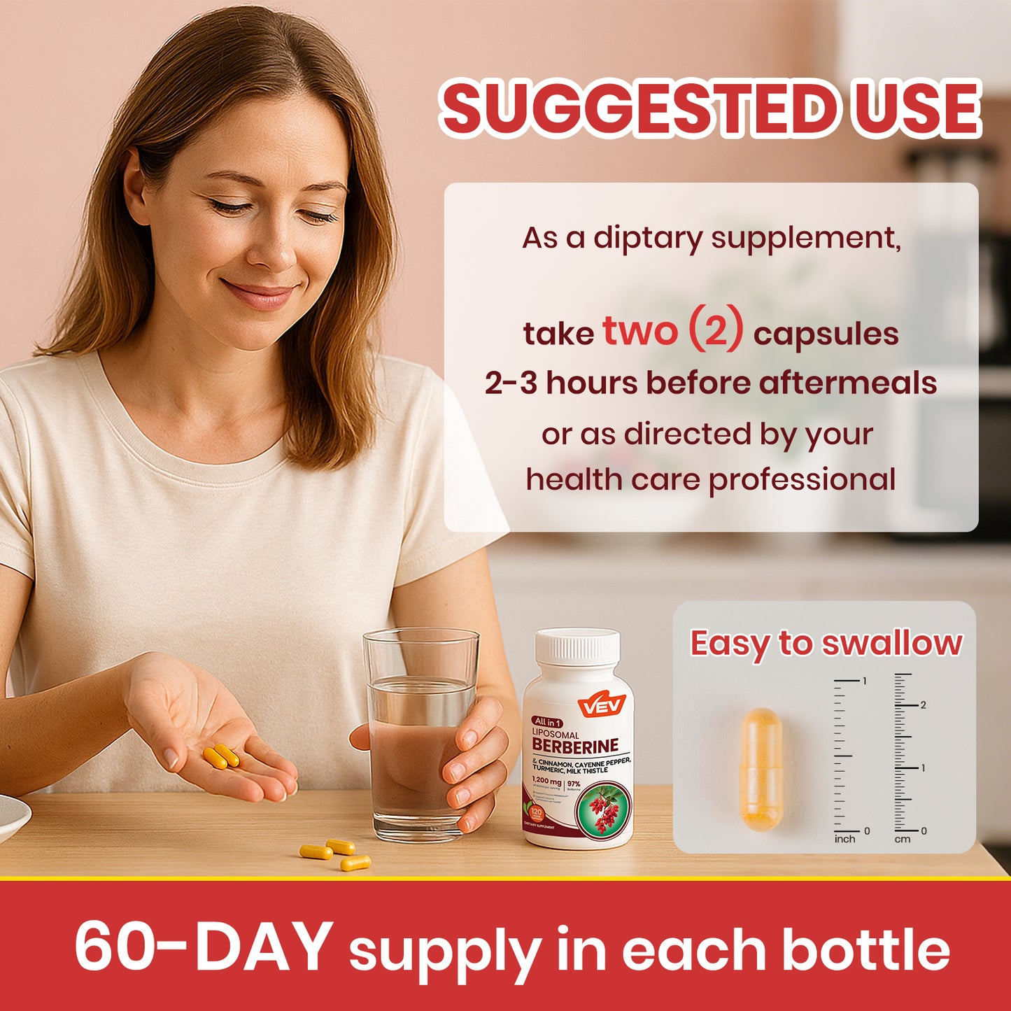 VEV Berberine Supplement with Ceylon Cinnamon, Cayenne Pepper, Turmeric, Milk Thistle, Vegan & Non-GMO – 120 Capsules