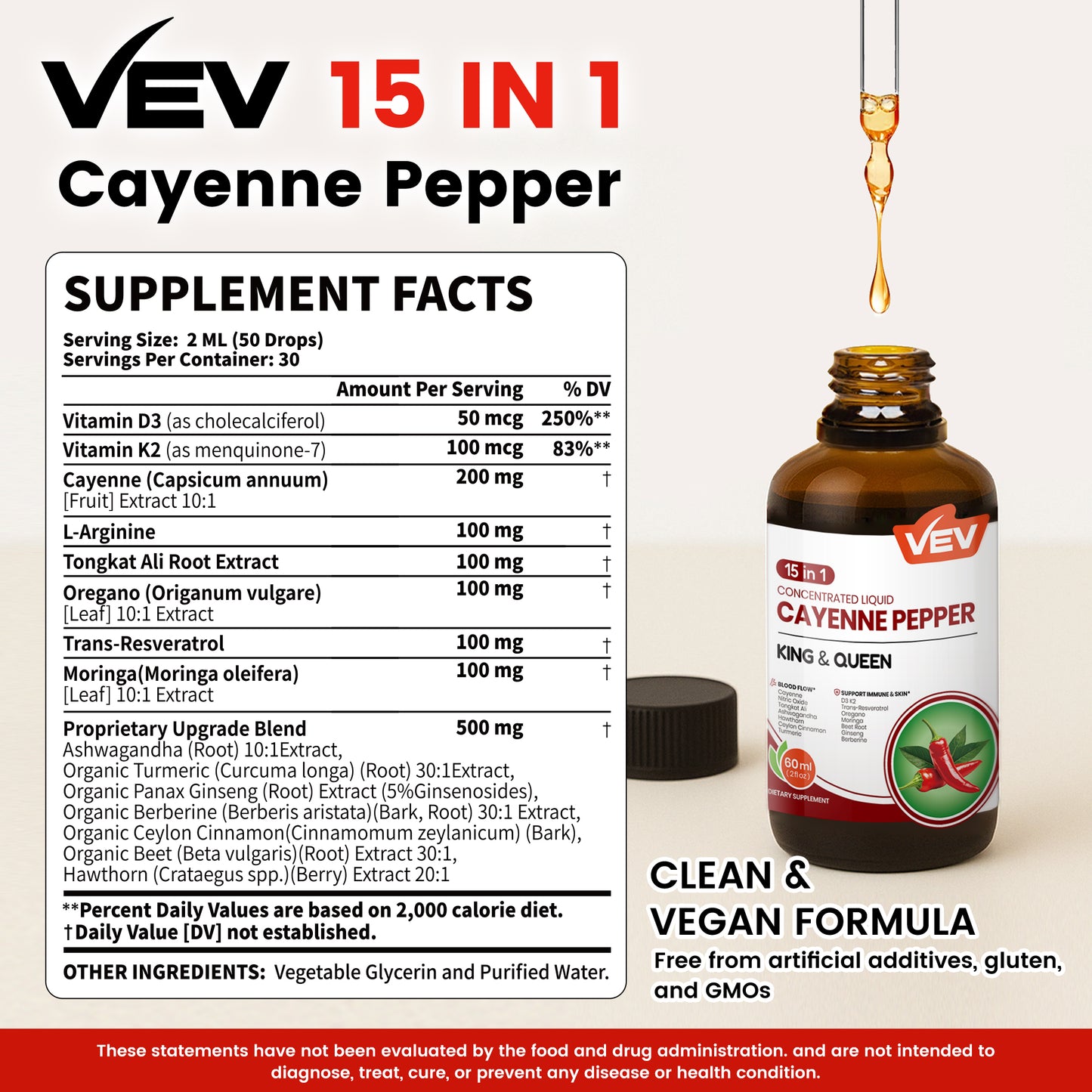 VEV 15-in-1 Cayenne Pepper Drops Supplement Liquid
