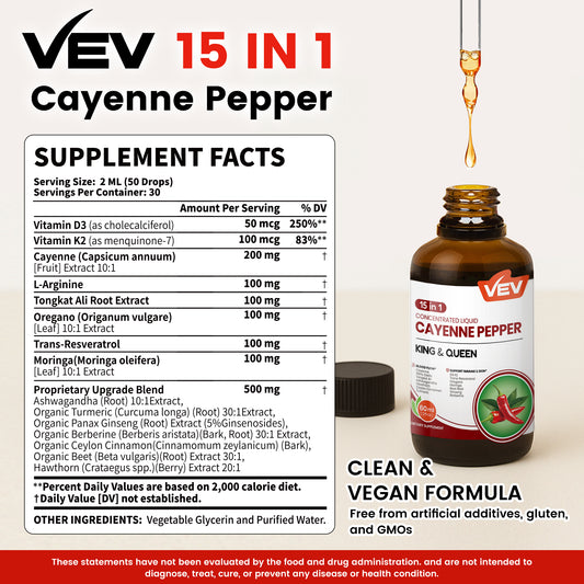VEV 15-in-1 Cayenne Pepper Drops Supplement Liquid