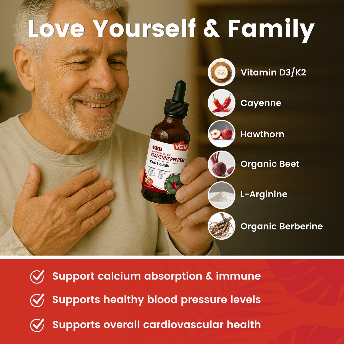 VEV 15-in-1 Cayenne Pepper Drops Supplement Liquid