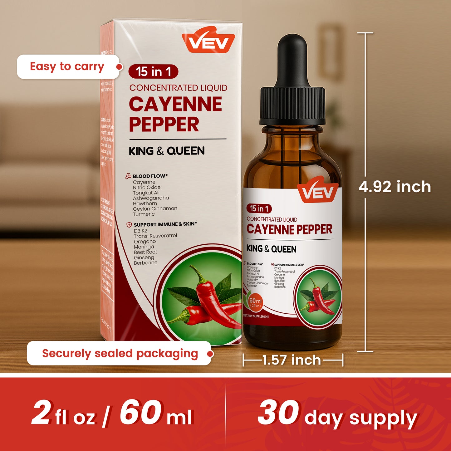 VEV 15-in-1 Cayenne Pepper Drops Supplement Liquid