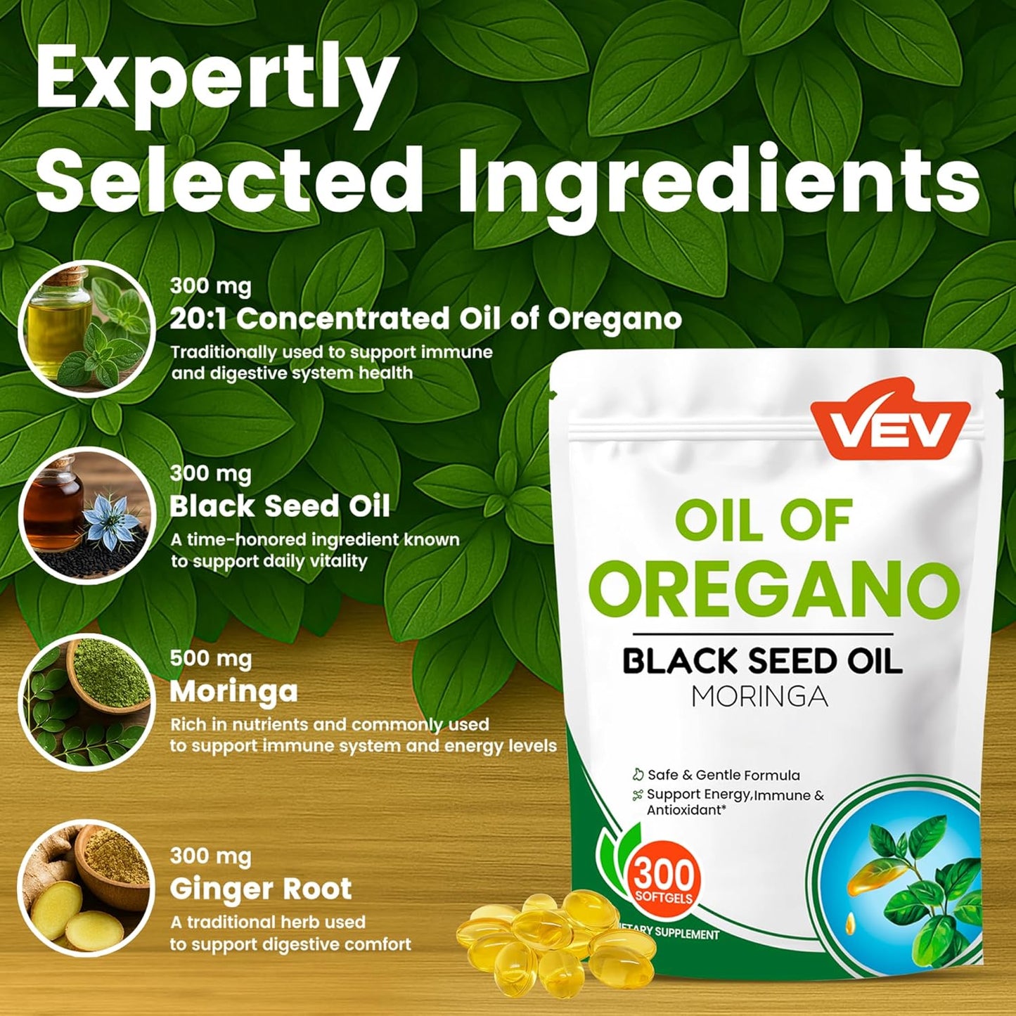 VEV Oil of Oregano with Black Seed Oil & Moringa