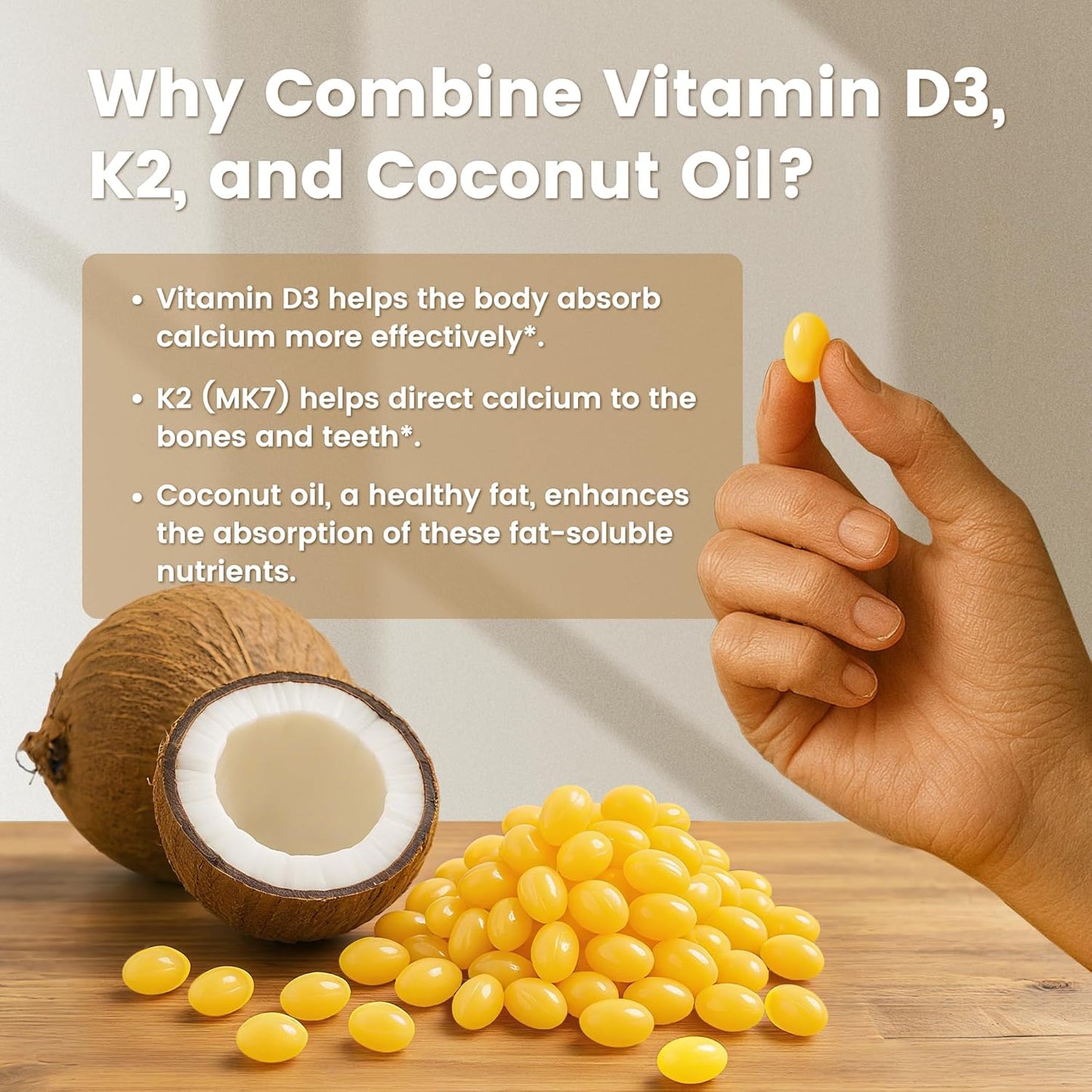 VEV Vitamin D3 K2 10000 IU, 300 Coconut Oil Softgels