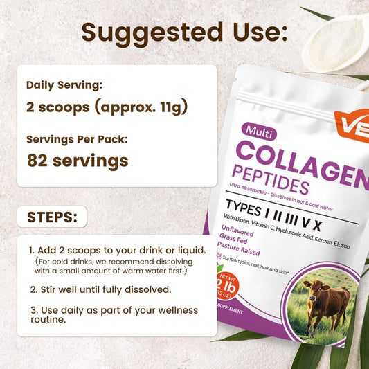 VEV Multi Collagen Peptides Powder - 32Oz