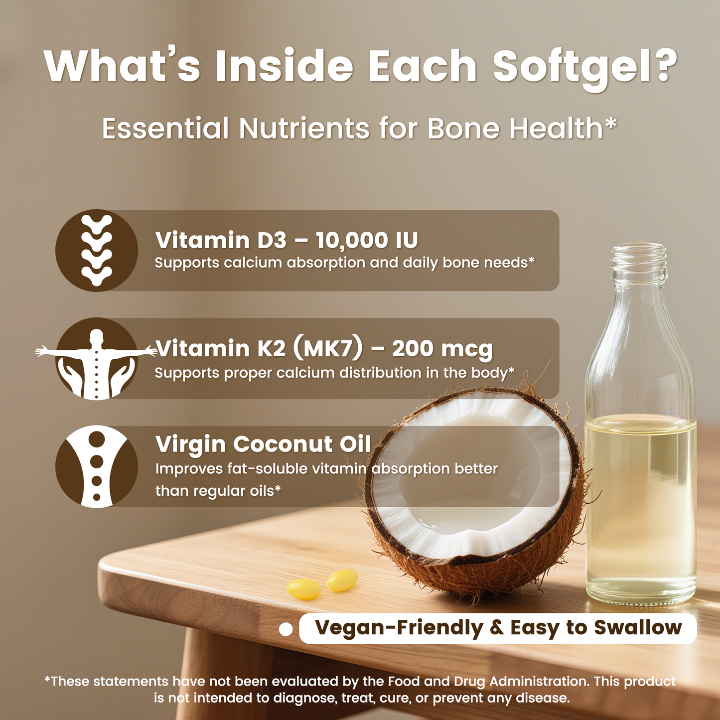 CoreFeel Vitamin D3 K2 10000 IU, 300 Virgin Coconut Oil Softgels, 2 in 1 Vitamins Supplement D & K (Include MK7),