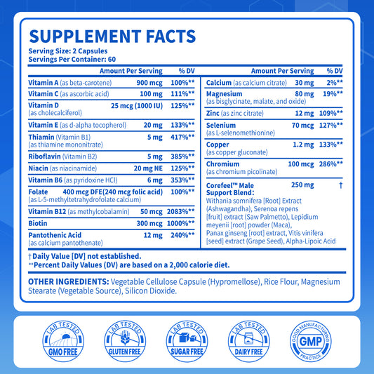 VEV Multivitamin for Men, Vitamin A, C, D, B Complex – 120 Capsules(60-Day Supply)