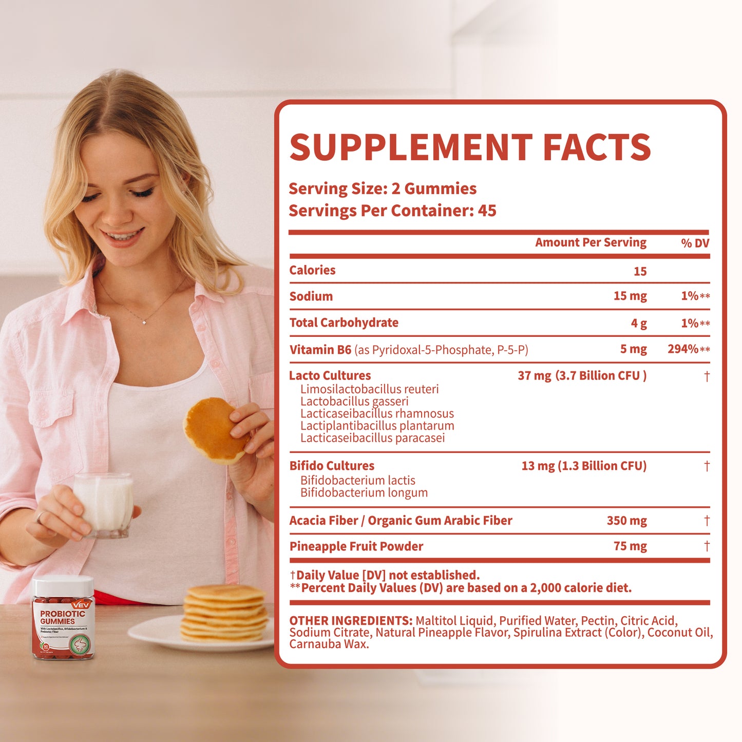 VEV Probiotics for Women Gummies, 5B CFU per Serving, 90 Count