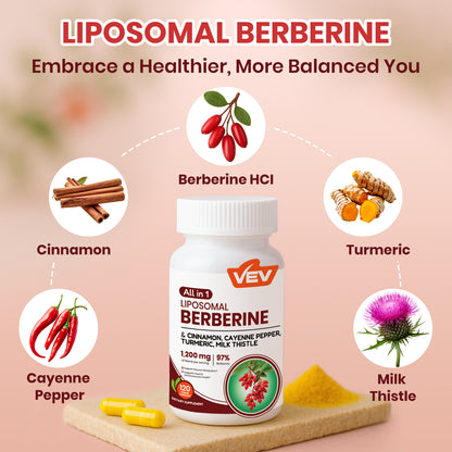 VEV Berberine Supplement with Ceylon Cinnamon, Cayenne Pepper, Turmeric, Milk Thistle, Vegan & Non-GMO – 120 Capsules