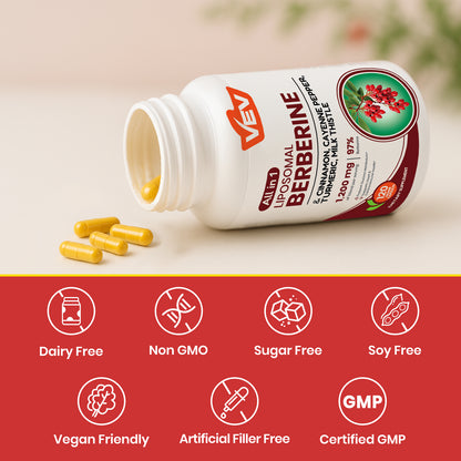 VEV Berberine Supplement with Ceylon Cinnamon, Cayenne Pepper, Turmeric, Milk Thistle, Vegan & Non-GMO – 120 Capsules