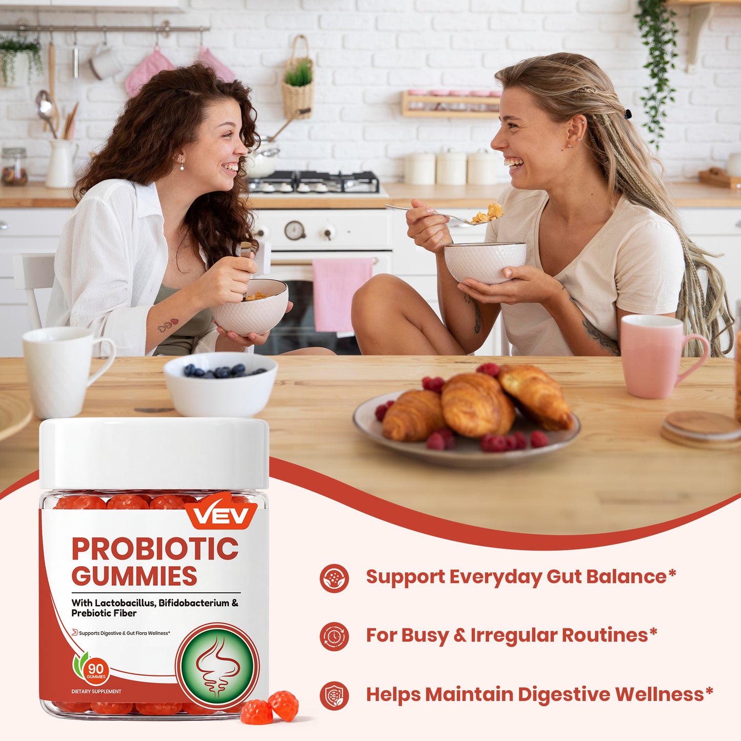 VEV Probiotics for Women Gummies, 5B CFU per Serving, 90 Count