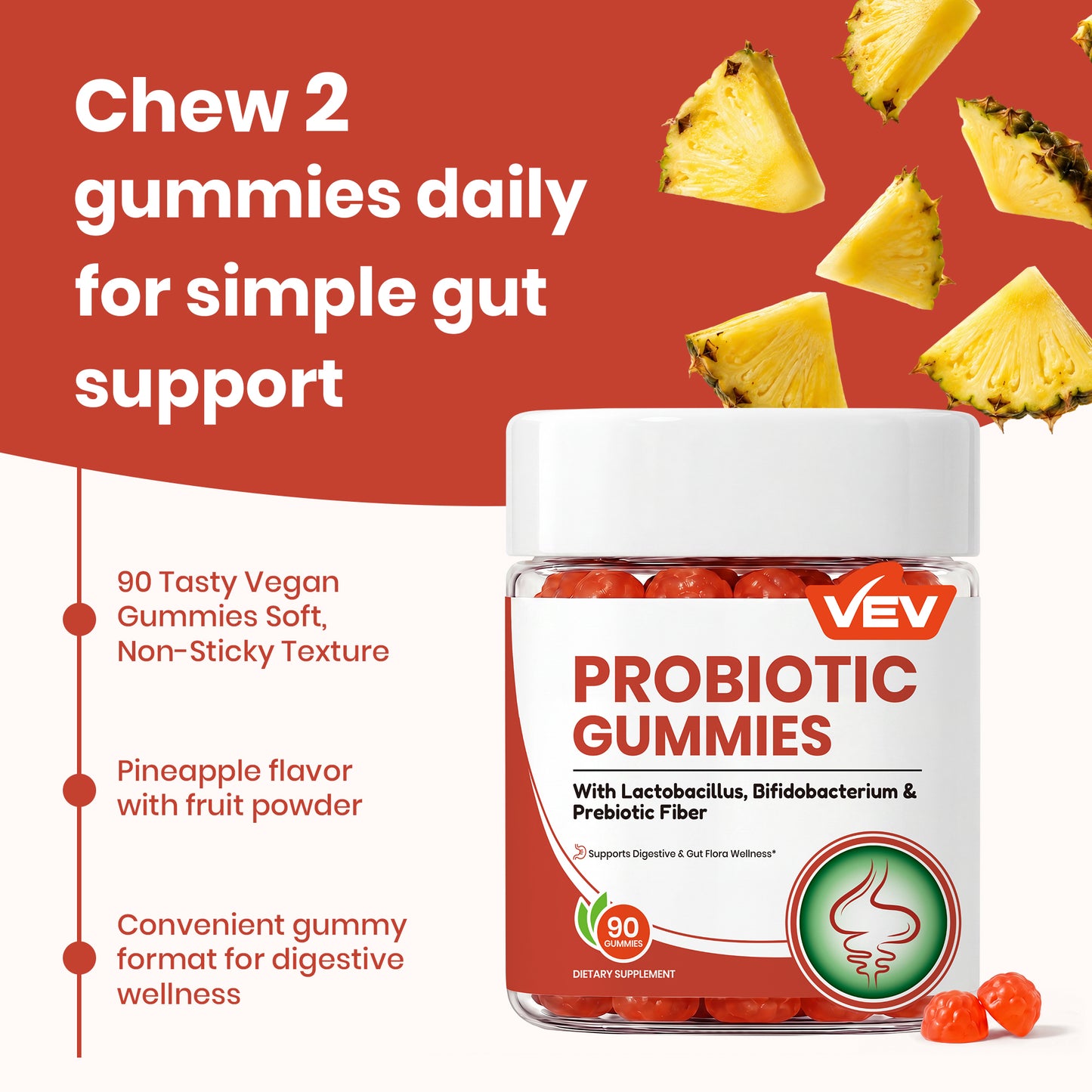 VEV Probiotics for Women Gummies, 5B CFU per Serving, 90 Count