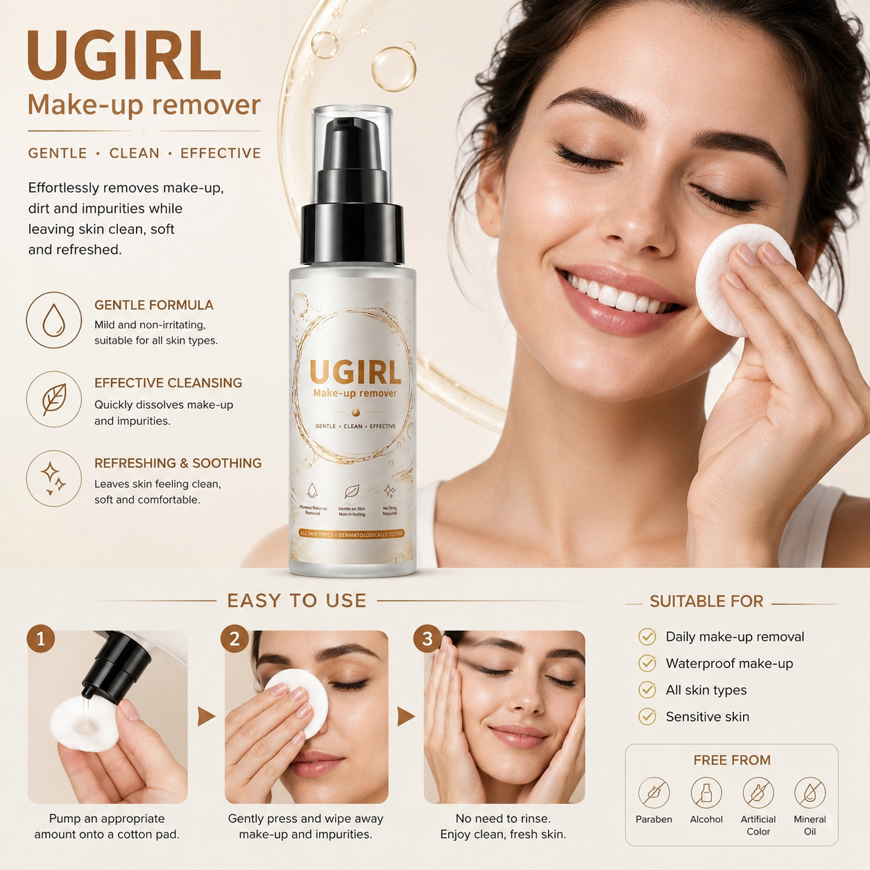 UGIRL Makeup Remover for Gentle Cleansing and Effective Daily Makeup Removal
