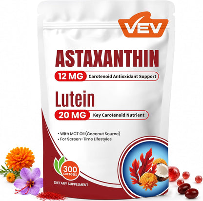 staxanthin 12mg & Lutein 20mg Supplements with MCT Oil, Saffron Extract, Vitamin E & Zinc, 150 Servings