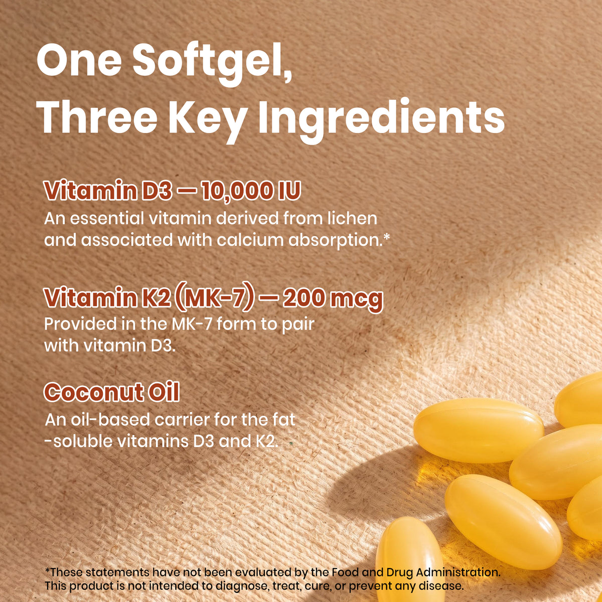 VEV Vitamin D3 K2 10000 IU, 300 Coconut Oil Softgels