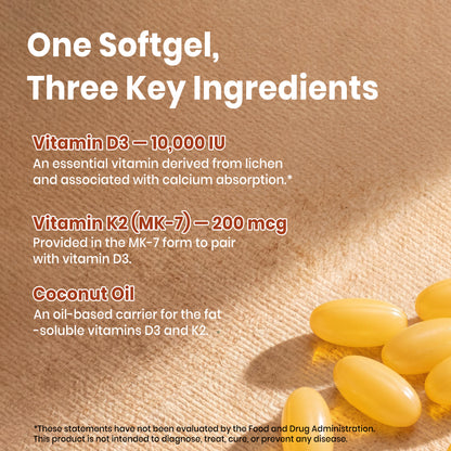 VEV Vitamin D3 K2 10000 IU, 300 Coconut Oil Softgels