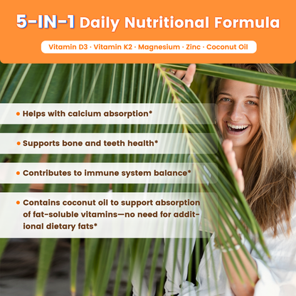 VEV Vitamin D3 K2 Magnesium Zinc Citrate 300 Softgels