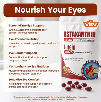staxanthin 12mg & Lutein 20mg Supplements with MCT Oil, Saffron Extract, Vitamin E & Zinc, 150 Servings