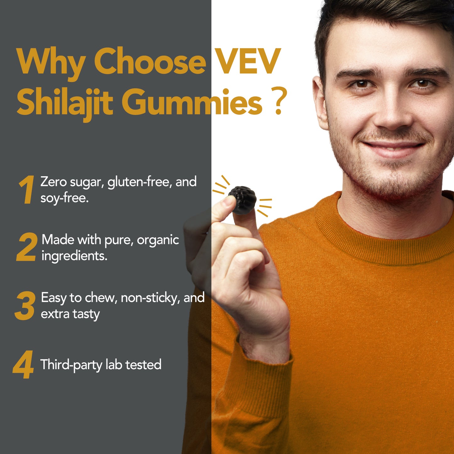 VEV Shilajit Gummies–90 Count, Natural Energy Support, Enhanced Absorption