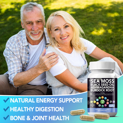 VEV Sea Moss, Black Seed Oil, Irish Sea Moss Capsules Pills,  Multi Minerals, Turmeric, Burdock Root, Vitamin D3 - 60Pills