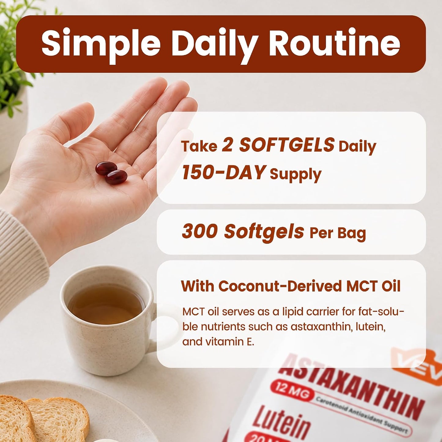 staxanthin 12mg & Lutein 20mg Supplements with MCT Oil, Saffron Extract, Vitamin E & Zinc, 150 Servings