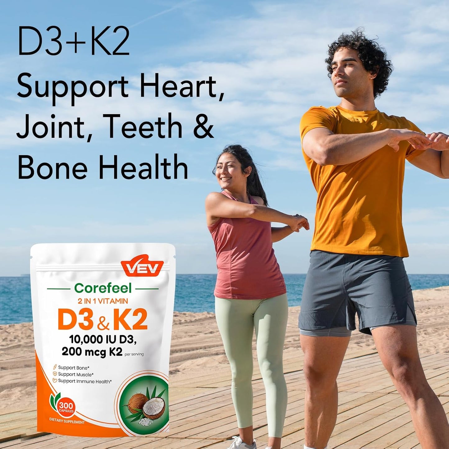 VEV Vitamin D3 K2 – 10,000 IU D3, 200mcg MK7