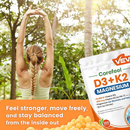 VEV Vitamin D3 K2 Magnesium Zinc Citrate 300 Softgels