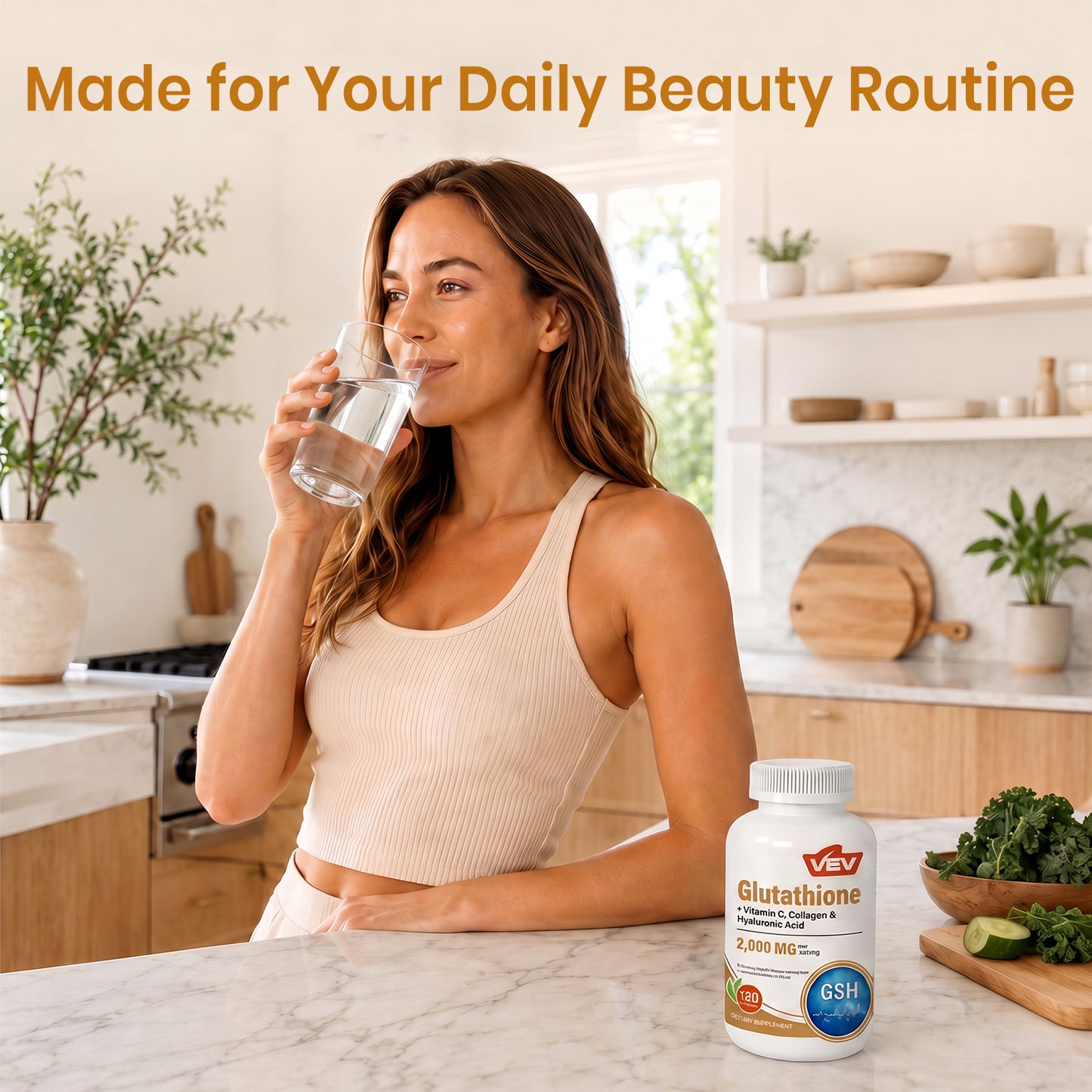 VEV Glutathione Supplement 600mg, Vitamin C & Collagen