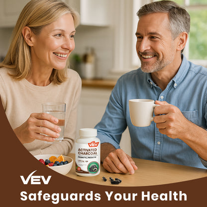 VEV Activated Charcoal Capsules 1200 mcg + 50B Probiotics - 120 Vegan Capsules