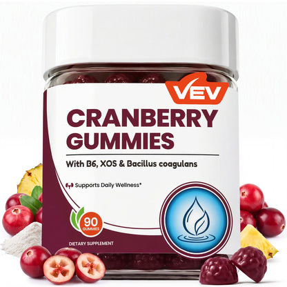 VEV Cranberry Gummies, XOS & 3B CFU Probiotics Per Serving, 90 Count