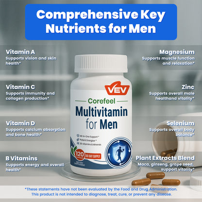 VEV Multivitamin for Men, Vitamin A, C, D, B Complex – 120 Capsules(60-Day Supply)