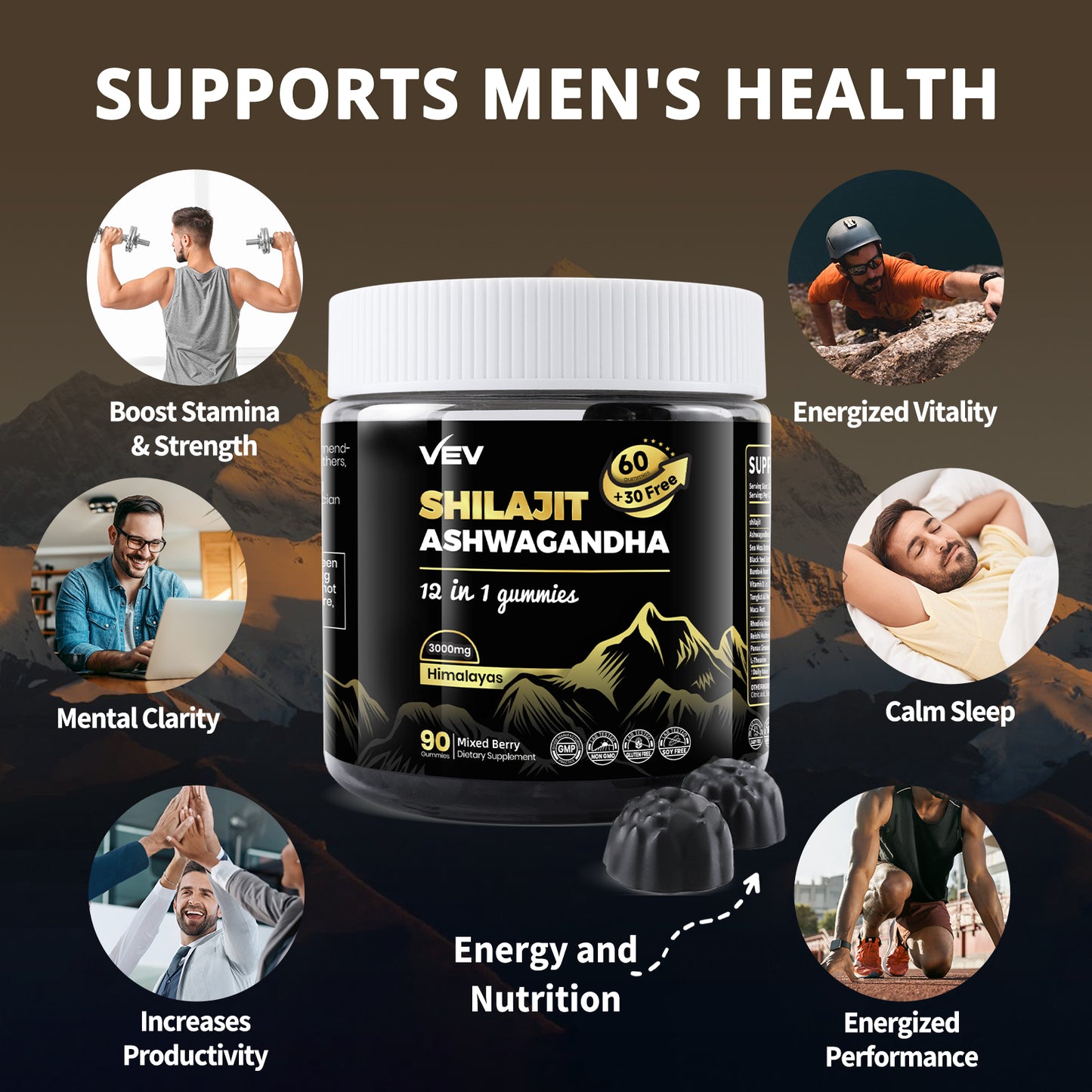 D3 K2 5000 IU Vitamin and Shilajit Gummies for Men with Ashwagandha, Include MK7, Virgin Coconut Oil Softgels – Energy, Immune Support, Bone Health – 2-in-1 Wellness Bundle